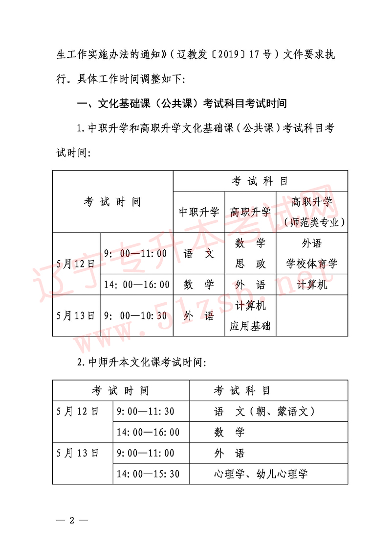 2019年遼寧專升本考試公共課考試時間
